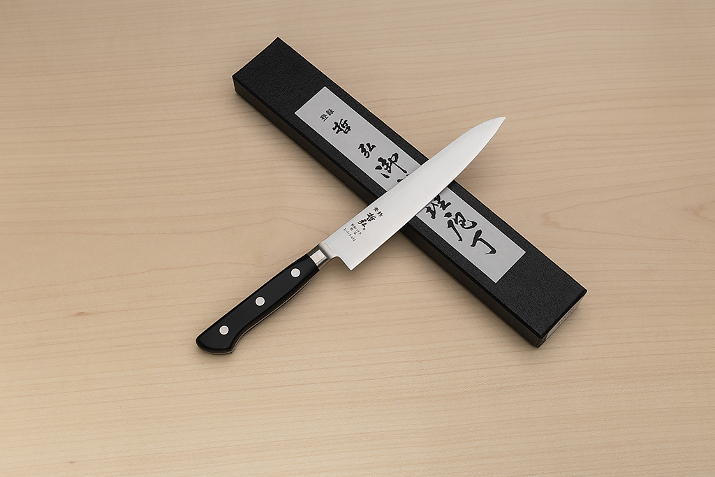Tetsuhiro Super Gold 2 (SG2) Petty knife 150 Black paper micarta - Knife-Life - Best Japanese Knife Store