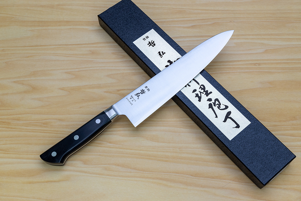 Tetsuhiro Super Gold 2 Gyuto knife 210mm (8.3") Black paper micarta - Knife-Life - Best Japanese Knife Store