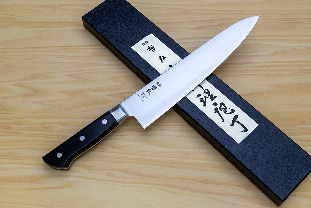 Tetsuhiro Super Gold 2 Gyuto knife 240mm (9.5") Black paper micarta - Knife-Life - Best Japanese Knife Store