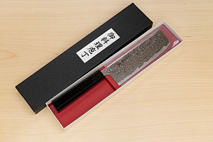 Hokiyama Sakon Bokusui AUS10 ROU-Wave Damascus 165mm (6.5") Nakiri knife with Gold Dust Urushi lacquered Magnolia Wood octagon handle
