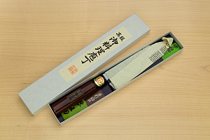 Sakai Genkichi Warikomi White steel 2 Santoku knife 180mm (7.1) Magnolia Wood with  Negoro-Nuri Urushi Lacque