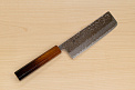 Hokiyama Sakon AUS10 Hammered shiny Damascus 165mm (6.5") Nakiri knife with Burnt pattern Urushi lacquered Magnolia Wood octagon handle - Knife-Life - Best Japanese Knife Store
