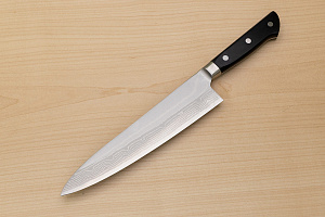 Tetsuhiro VG10 Kasumi nagashi Damascus Gyuto knife 210mm (8.3") Black paper micarta