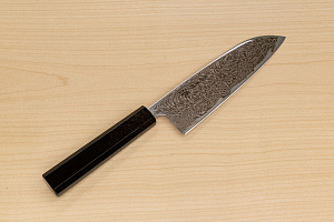 Hokiyama Sakon Bokusui AUS10 ROU-Wave Damascus 165mm (6.5") Santoku knife with Gold Dust Urushi lacquered Magnolia Wood octagon handle Hokiyama Sakon Bokusui AUS10 ROU-Wave Damascus 165mm (6.5") Santoku knife with Gold Dust Urushi lacquered Magnolia Wood octagon handle