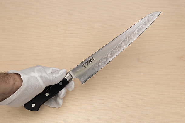 Tetsuhiro VG10 Damascus Sujihiki knife 240mm (9.5") Black paper micarta Tetsuhiro VG10 Damascus Sujihiki knife 240mm (9.5") Black paper micarta