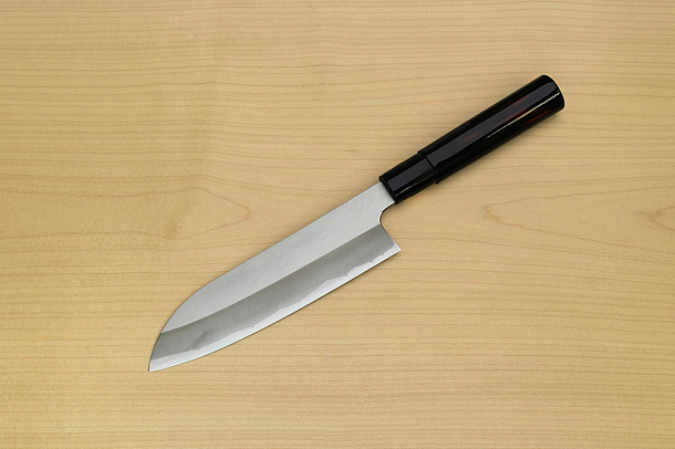 Sakai Genkichi Warikomi Blue steel 2 Santoku knife 180mm (7.1) Magnolia Wood with Akebono-Nuri Urushi Lacque Sakai Genkichi Warikomi Blue steel 2 Santoku knife 180mm (7.1) Magnolia Wood with Akebono-Nuri Urushi Lacque