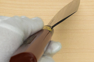 Sakai Genkichi Warikomi AUS8 Santoku knife 180mm (7.1) Magnolia Wood with  Negoro-Nuri Urushi Lacque