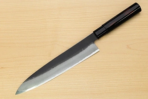 Sakai Genkichi Kurouchi Warikomi White steel 2 Gyuto knife 240mm (9.4") Magnolia Wood with Akebono-Nuri Urushi Lacque