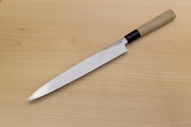 Sakai Genkichi White steel 2 Yanagiba Sashimi Knife 270 (10.6) Magnolia Wood handle with buffalo horn Sakai Genkichi White steel 2 Yanagiba Sashimi Knife 270 (10.6) Magnolia Wood handle with buffalo horn