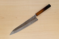 Hokiyama Sakon AUS10 Hammered shiny Damascus 240mm (9.5") Gyuto knife with Burnt pattern Urushi lacquered Magnolia Wood octagon handle - Knife-Life - Best Japanese Knife Store