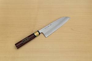 Sakai Genkichi Warikomi AUS8 Santoku knife 180mm (7.1) Magnolia Wood with  Negoro-Nuri Urushi Lacque