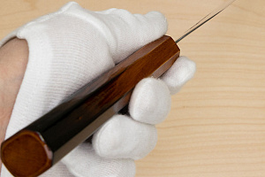 Hokiyama Sakon Bokusui AUS10 ROU-Wave Damascus 240mm (9.5") Gyuto knife with Burnt pattern Urushi lacquered Magnolia Wood octagon handle