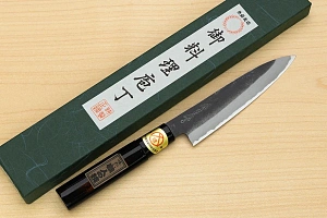 Sakai Genkichi Kurouchi Warikomi White steel 2 Petty knife 140mm (5.5") Magnolia Wood with Akebono-Nuri Urushi Lacque