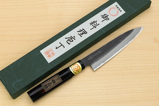 Sakai Genkichi Kurouchi Warikomi White steel 2 Petty knife 140mm (5.5") Magnolia Wood with Akebono-Nuri Urushi Lacque