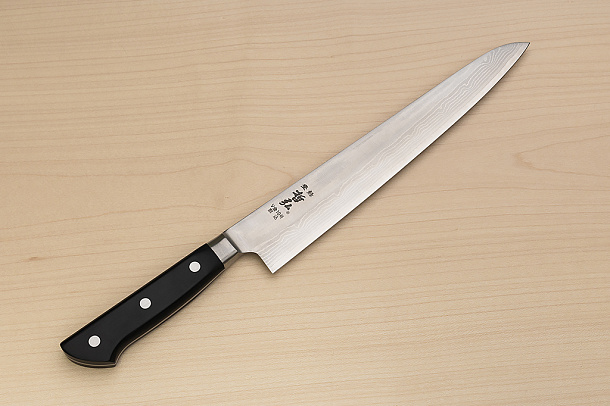 Tetsuhiro VG10 Damascus Sujihiki knife 240mm (9.5") Black paper micarta Tetsuhiro VG10 Damascus Sujihiki knife 240mm (9.5") Black paper micarta