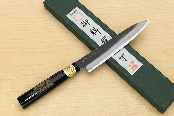 Sakai Genkichi Kurouchi Warikomi White steel 2 Petty knife 160mm (6.3") Magnolia Wood with Akebono-Nuri Urushi Lacque