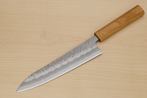 Hokiyama Ginga San-mai Silver steel 3 Gyuto 210mm (8.3") Elongated Octagonal Japanese Zelkova Handle