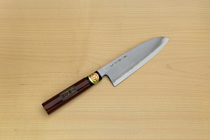 Sakai Genkichi Warikomi White steel 2 Santoku knife 180mm (7.1) Magnolia Wood with  Negoro-Nuri Urushi Lacque