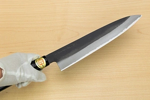Sakai Genkichi Kurouchi Warikomi White steel 2 Gyuto knife 240mm (9.4") Magnolia Wood with Akebono-Nuri Urushi Lacque