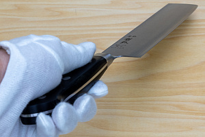 Tetsuhiro Super Gold 2 Nakiri vegetable knife 160mm (6.3") Black paper micarta