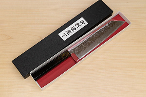 Hokiyama Sakon AUS10 Hammered shiny Damascus 210mm (8.3") Kiritsuke knife with Gold Dust Urushi lacquered Magnolia Wood octagon handle