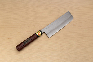 Sakai Genkichi Warikomi AUS8 Nakiri vegetable knife 165mm (6.5) Magnolia Wood with  Negoro-Nuri Urushi Lacque
