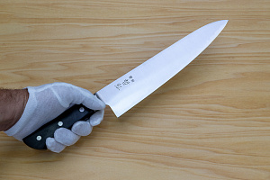 Tetsuhiro Blue Super Gyuto knife 240mm (9.5") Black paper micarta