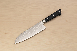 Tetsuhiro VG10 Damascus Santoku knife 170mm (6.7") Black paper micarta