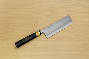 Sakai Genkichi Warikomi AUS8 Nakiri vegetable knife 165mm (6.5) Wood with Akebono-Nuri Urushi Lacque