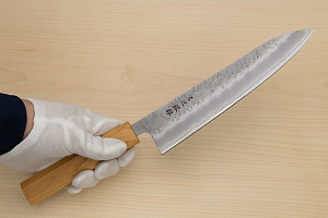 Hokiyama Ginga San-mai Silver steel 3 Gyuto 210mm (8.3") Elongated Octagonal Japanese Zelkova Handle