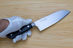 Tetsuhiro Blue Super Nakiri vegetable knife 160mm (6.3") Black paper micarta