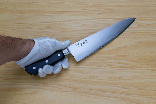 Tetsuhiro Super Gold 2 Gyuto knife 240mm (9.5") Black paper micarta