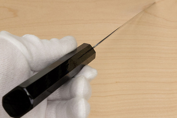 Hokiyama Sakon Bokusui AUS10 ROU-Wave Damascus 165mm (6.5") Santoku knife with Gold Dust Urushi lacquered Magnolia Wood octagon handle