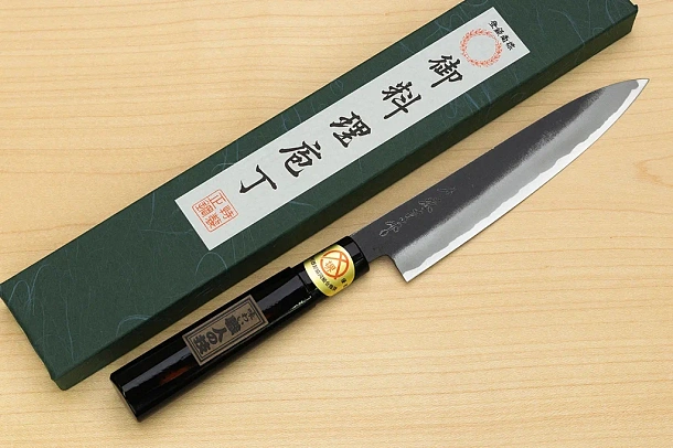 Sakai Genkichi Kurouchi Warikomi White steel 2 Petty knife 160mm (6.3") Magnolia Wood with Akebono-Nuri Urushi Lacque