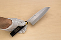 Sakai Genkichi Warikomi AUS8 Santoku knife 180mm (7.1) Magnolia Wood with Akebono-Nuri Urushi Lacque - Knife-Life - Best Japanese Knife Store