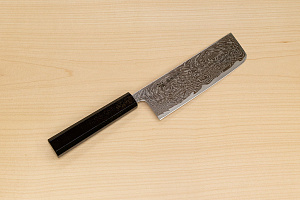 Hokiyama Sakon Bokusui AUS10 ROU-Wave Damascus 165mm (6.5") Nakiri knife with Gold Dust Urushi lacquered Magnolia Wood octagon handle