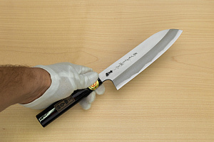 Sakai Genkichi Warikomi Blue steel 2 Santoku knife 180mm (7.1) Magnolia Wood with Akebono-Nuri Urushi Lacque