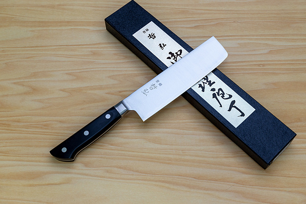 Tetsuhiro Blue steel 2 Nakiri vegetable knife 160mm (6.3") Black paper micarta