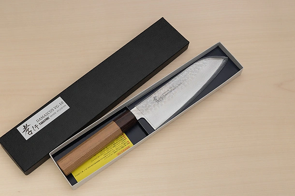 Sakai Takayuki 33-layer VG10 Damascus Santoku knife 170mm (6.7 ") Keyaki (Japanese Elm) handle Sakai Takayuki 33-layer VG10 Damascus Santoku knife 170mm (6.7 ") Keyaki (Japanese Elm) handle