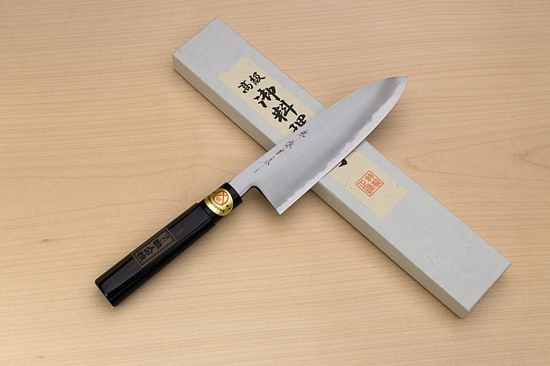 Sakai Genkichi Warikomi White steel 2 Santoku knife 180mm (7.1) Magnolia Wood with Akebono-Nuri Urushi Lacque