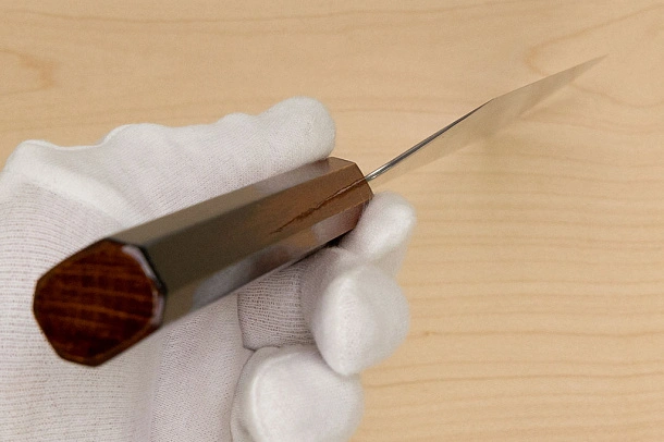 Hokiyama Sakon Bokusui AUS10 ROU-Wave Damascus 165mm (6.5") Nakiri knife with Burnt pattern Urushi lacquered Magnolia Wood octagon handle Hokiyama Sakon Bokusui AUS10 ROU-Wave Damascus 165mm (6.5") Nakiri knife with Burnt pattern Urushi lacquered Magnolia Wood octagon handle