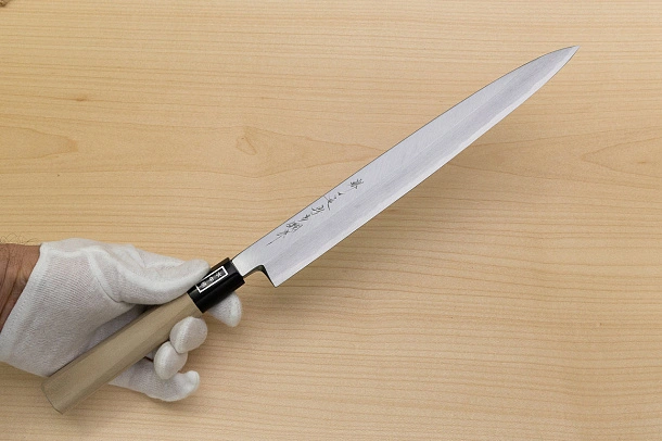 Sakai Genkichi White steel 2 Yanagiba Sashimi Knife 270 (10.6) Magnolia Wood handle with buffalo horn Sakai Genkichi White steel 2 Yanagiba Sashimi Knife 270 (10.6) Magnolia Wood handle with buffalo horn