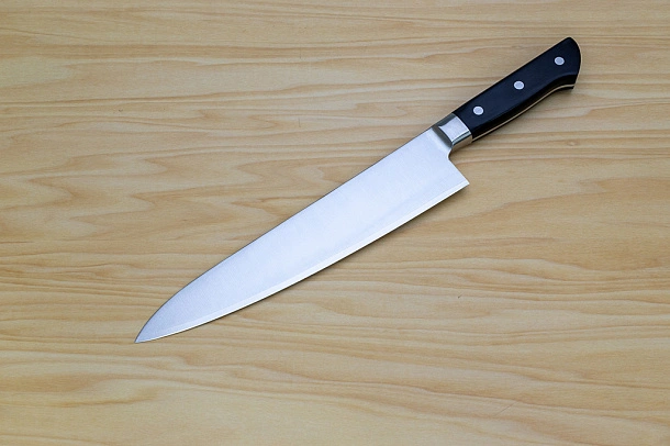 Tetsuhiro Super Gold 2 Gyuto knife 240mm (9.5") Black paper micarta