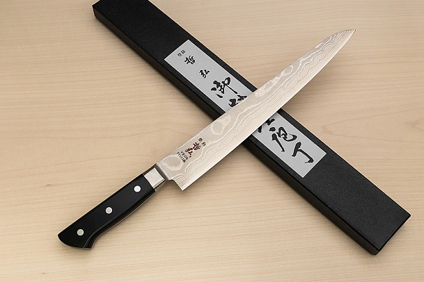 Tetsuhiro VG10 Damascus Sujihiki knife 270mm (10.7") Black paper micarta