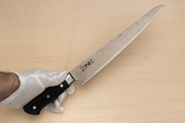 Tetsuhiro VG10 Damascus Sujihiki knife 270mm (10.7") Black paper micarta Tetsuhiro VG10 Damascus Sujihiki knife 270mm (10.7") Black paper micarta