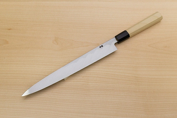 Sakai Genkichi Blue steel 2 Yanagiba Sashimi Knife 270 (10.6) Magnolia Wood handle with buffalo horn Sakai Genkichi Blue steel 2 Yanagiba Sashimi Knife 270 (10.6) Magnolia Wood handle with buffalo horn