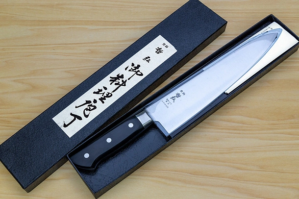 Tetsuhiro Super Gold 2 Gyuto knife 240mm (9.5") Black paper micarta