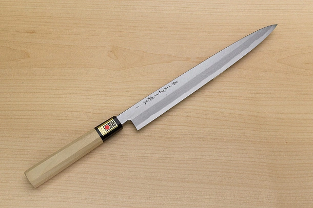 Sakai Genkichi Blue steel 2 Yanagiba Sashimi Knife 270 (10.6) Magnolia Wood handle with buffalo horn Sakai Genkichi Blue steel 2 Yanagiba Sashimi Knife 270 (10.6) Magnolia Wood handle with buffalo horn