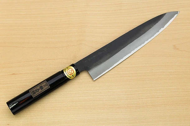 Sakai Genkichi Kurouchi Warikomi White steel 2 Gyuto knife 240mm (9.4") Magnolia Wood with Akebono-Nuri Urushi Lacque Sakai Genkichi Kurouchi Warikomi White steel 2 Gyuto knife 240mm (9.4") Magnolia Wood with Akebono-Nuri Urushi Lacque