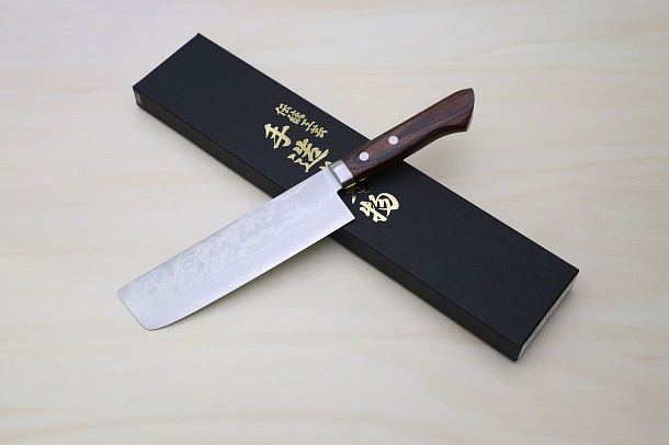 Miki VG1 35 Layers Damascus Nakiri knife 165mm (6.5") Mahogany Pakkawood handle Miki VG1 35 Layers Damascus Nakiri knife 165mm (6.5") Mahogany Pakkawood handle